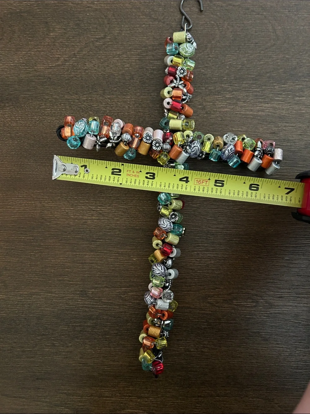 Handcrafted Multicolor Beaded Cross Wall Hanging - Decorative Accent